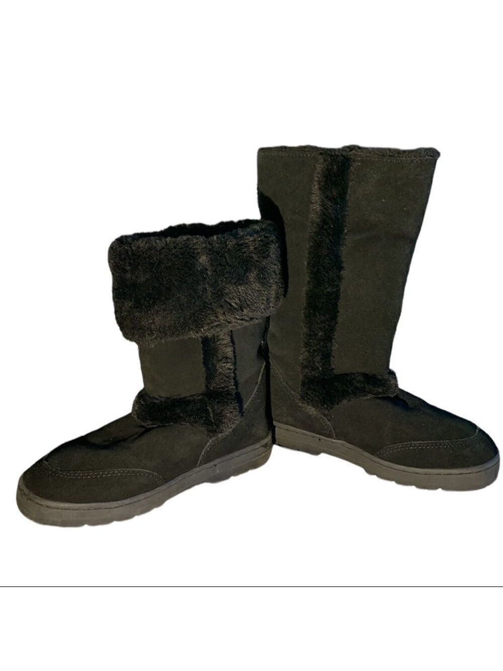 In Style Women’s Black Suede Boots Faux Fur Lined  Size 8